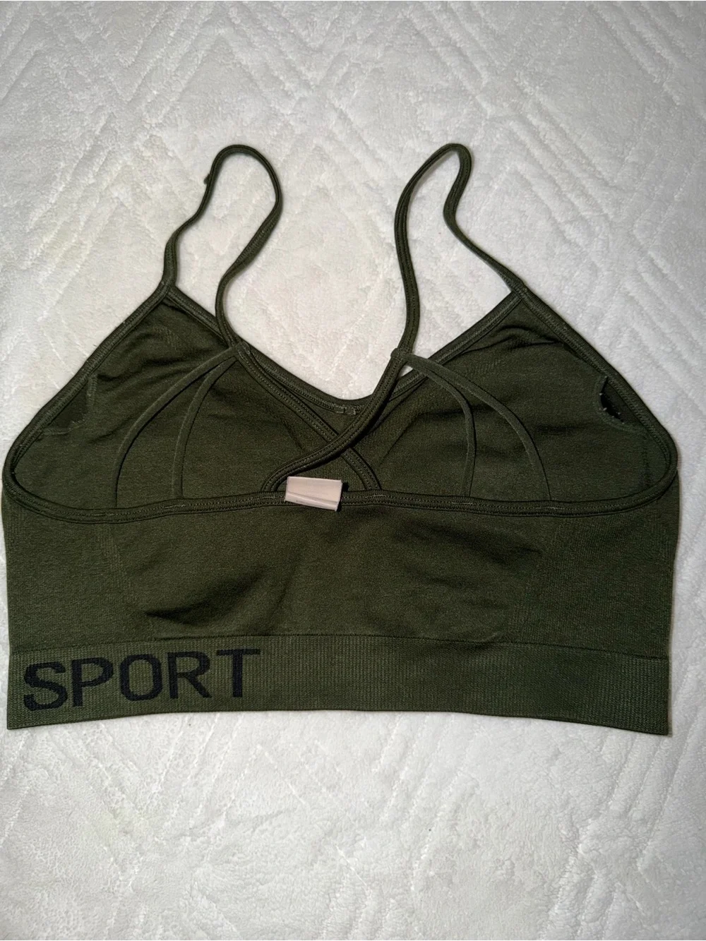 DKNY Olive Green Seamless Bralette with Logo Band
